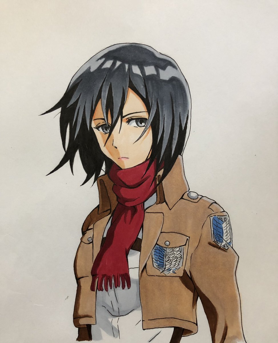 シンマ 久しぶりの投稿です ミカサ描きました 進撃の巨人 ミカサ 模写 コピック