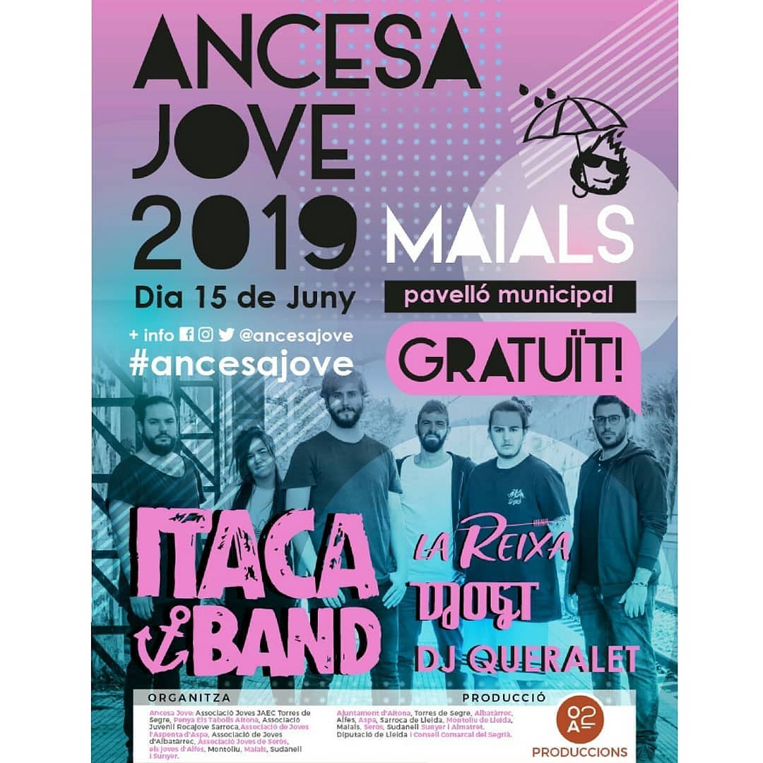 Dissabte 15 al Pavelló de Maials, Ancesa Jove.

Amb:
ITACA BAND
LA REIXA
DJ OGT
DJ QUERALET

Entrada gratuïta

#ancesajove #maials #concertscatalunya