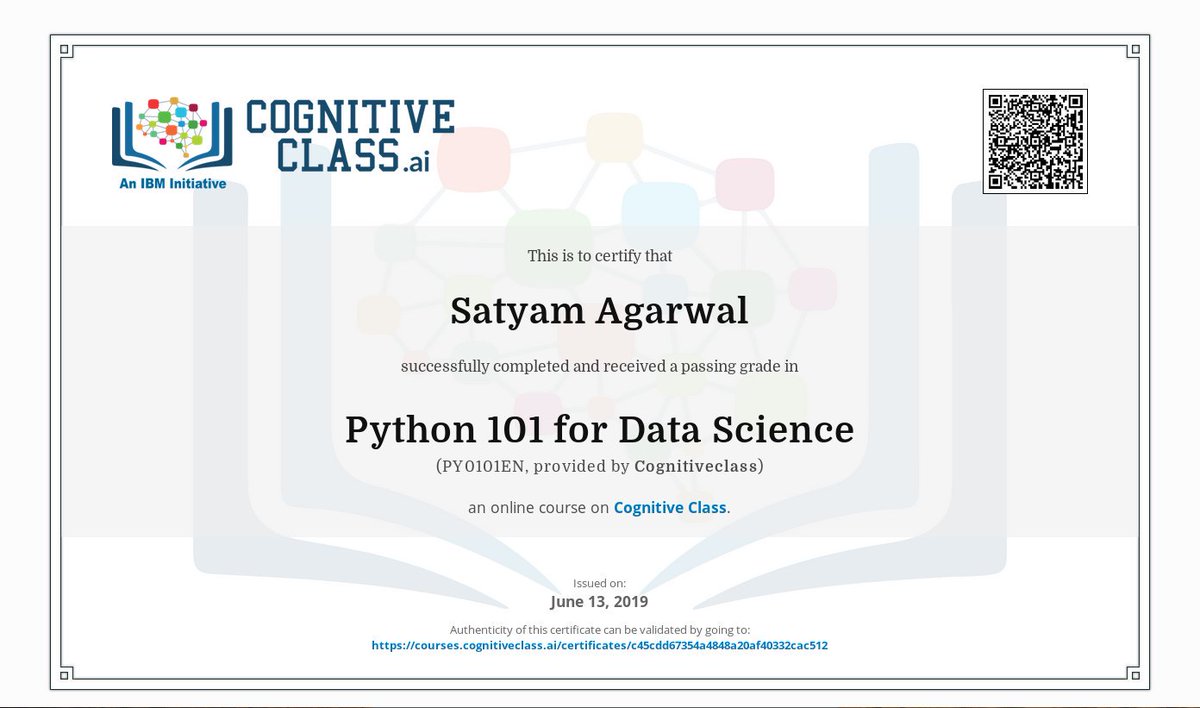 Satyam_Agarwal_'s tweet image. Had amazing video series which will get through for this certification. Python for Data Science.

#cognitiveclassai #python101 #pythonfordatascience #DataScience #certification