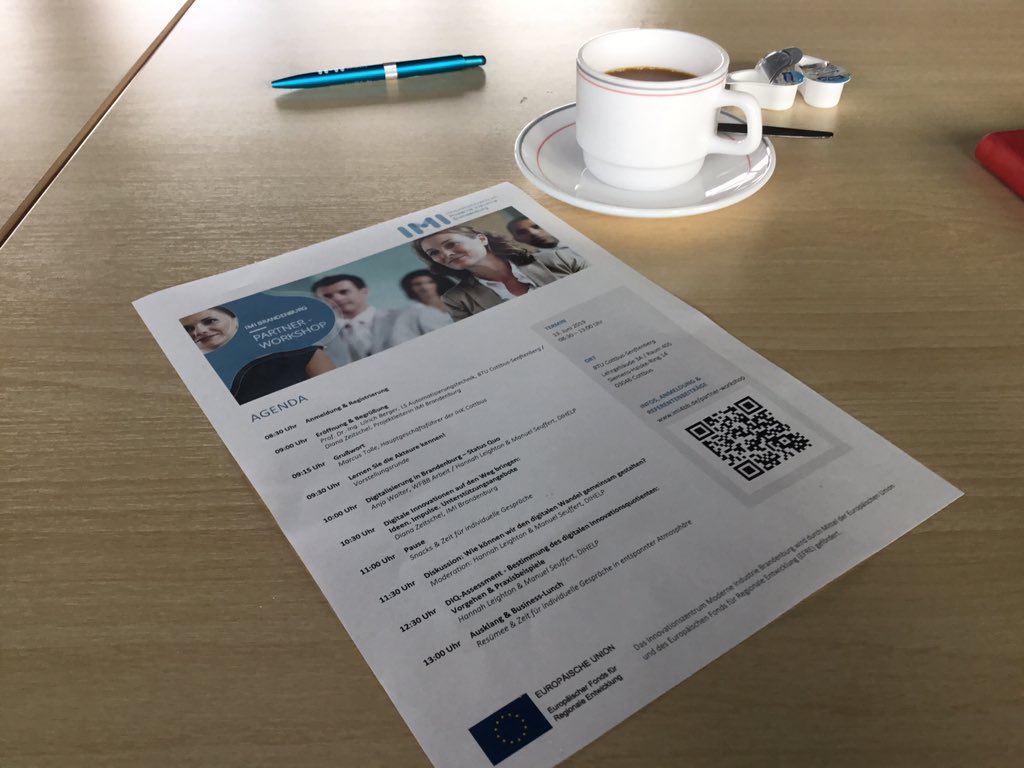 ClusterErWi's tweet photo. Gemeinsam mit #Metallbb und #ClusterKuChe beim Partnerworkshop im Innovationszentrum Moderne Industrie (IMI) an der @BTU_News in #Cottbus: Wie bringen wir Automatisierung und Digitalisierung für die Unternehmen voran? IMI ist ein interessanter Partner. @WFBBrandenburg https://t.co/LhHMse0pA4