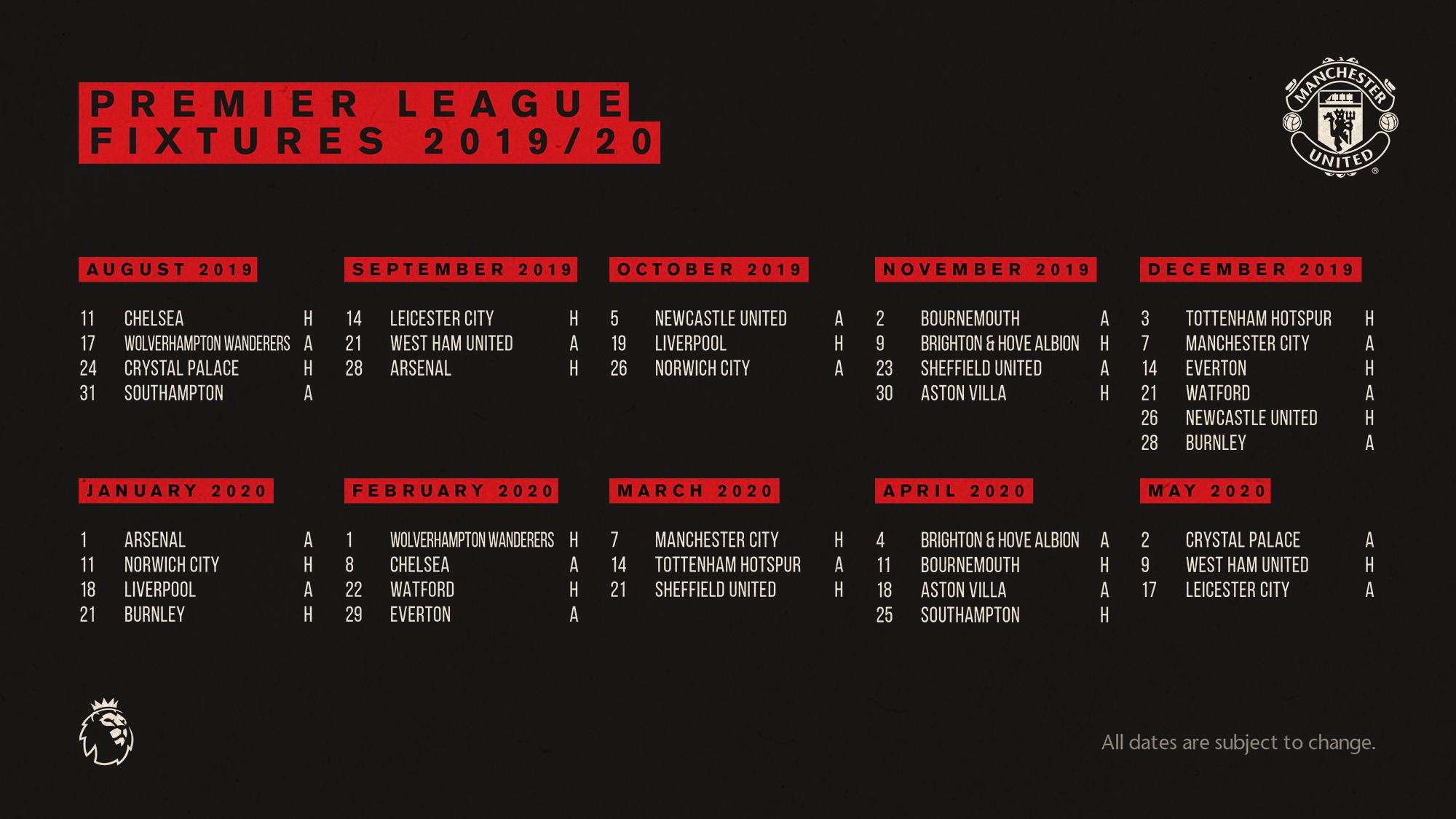 Manchester United Schedule 2022 Manchester United On Twitter: "Presenting Our Full 2019/20 @Premierleague  Fixture List! Add This To Your Bookmarks 🔖 #Mufc Https://T.co/Lwxvbtbdbk"  / Twitter