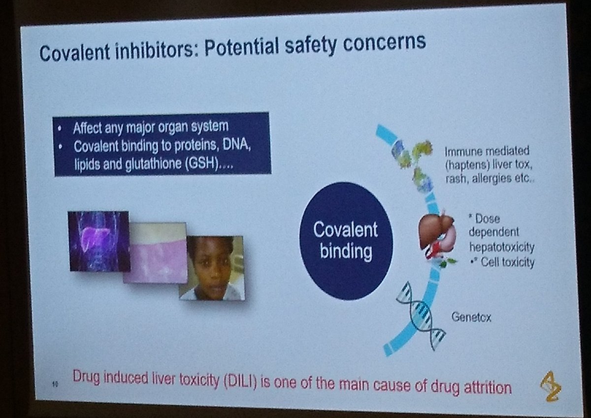 Mickael Mogemark talks about coalent inhibitors from a safety perspective and shares the safety parameters they use at @AstraZeneca when designing these. #EFMC_ACSMEDI2019 #MedChem #Pharma #DrugDiscovery #CovalentInhibitors #DrugDesign