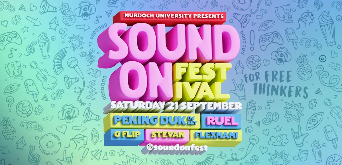 MurdochUni's tweet photo. Presented by Murdoch University, Sound On Festival is back for 2019. As Perth's only festival for high school students, #SoundOnFest combines music and mindfulness to help guide teens through their high school years. Read more: https://t.co/VtjjnbZavq https://t.co/II0EcZPks4