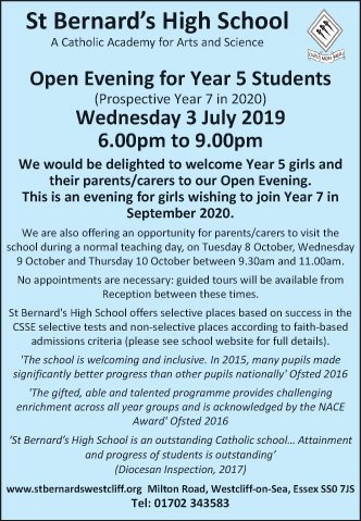 #openday Open Evening for Year 5 Sudents @stbernards High school