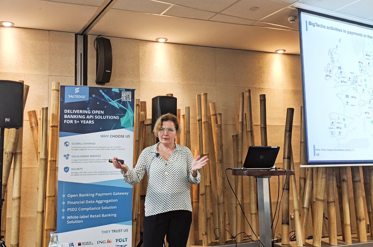 saltedge's tweet photo. Day One at the #BizzPay 7.0 Forum has kicked off! Heike Winter, Director, Retail Payments Policy at @bundesbank, is speaking about current trends in Euro #payments and customer expectations for #innovative digital and instant payments. @GLCEurope #fintech #Banking #retailbanking https://t.co/b0muz4a5Jn