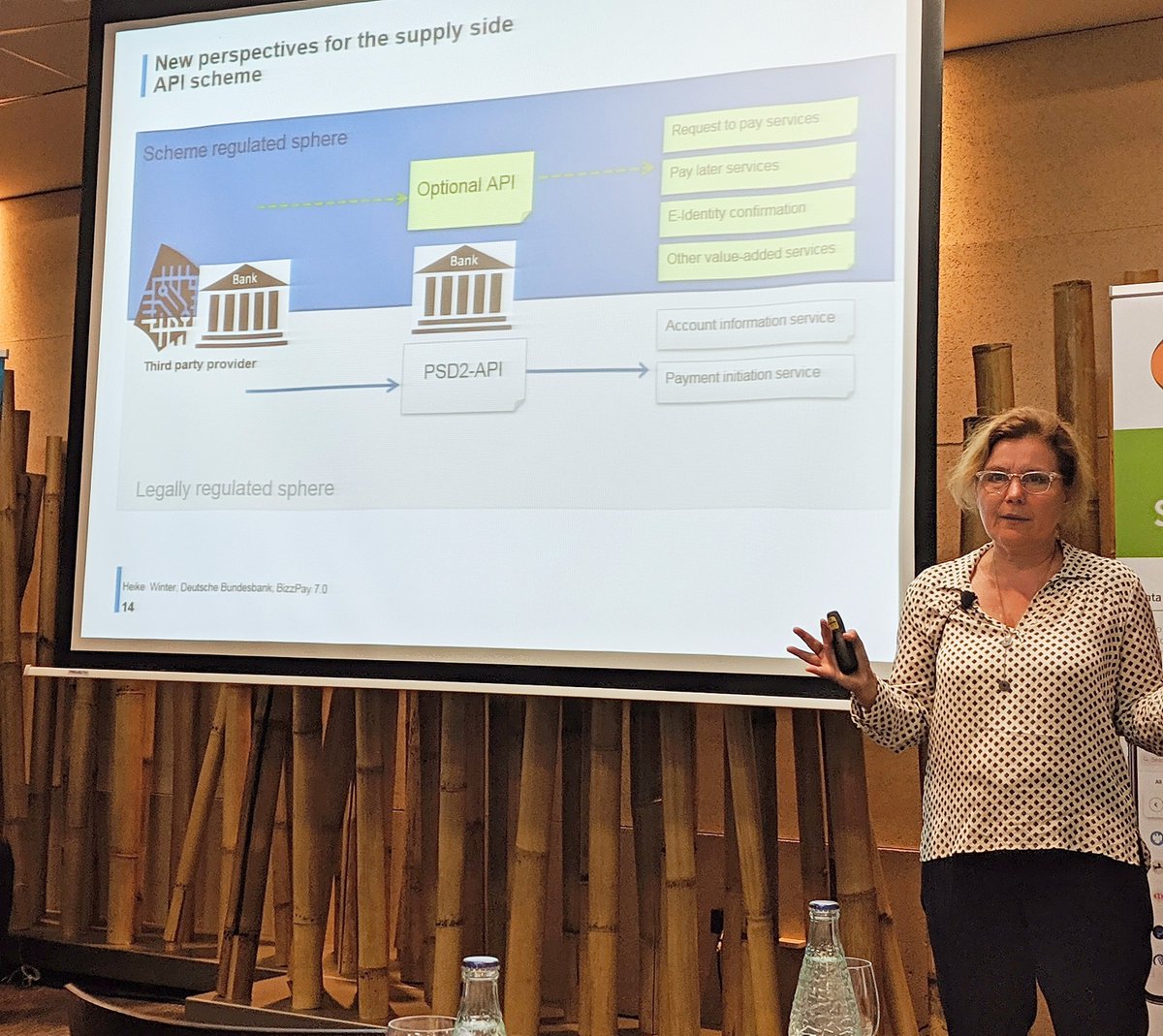 saltedge's tweet photo. Day One at the #BizzPay 7.0 Forum has kicked off! Heike Winter, Director, Retail Payments Policy at @bundesbank, is speaking about current trends in Euro #payments and customer expectations for #innovative digital and instant payments. @GLCEurope #fintech #Banking #retailbanking https://t.co/b0muz4a5Jn