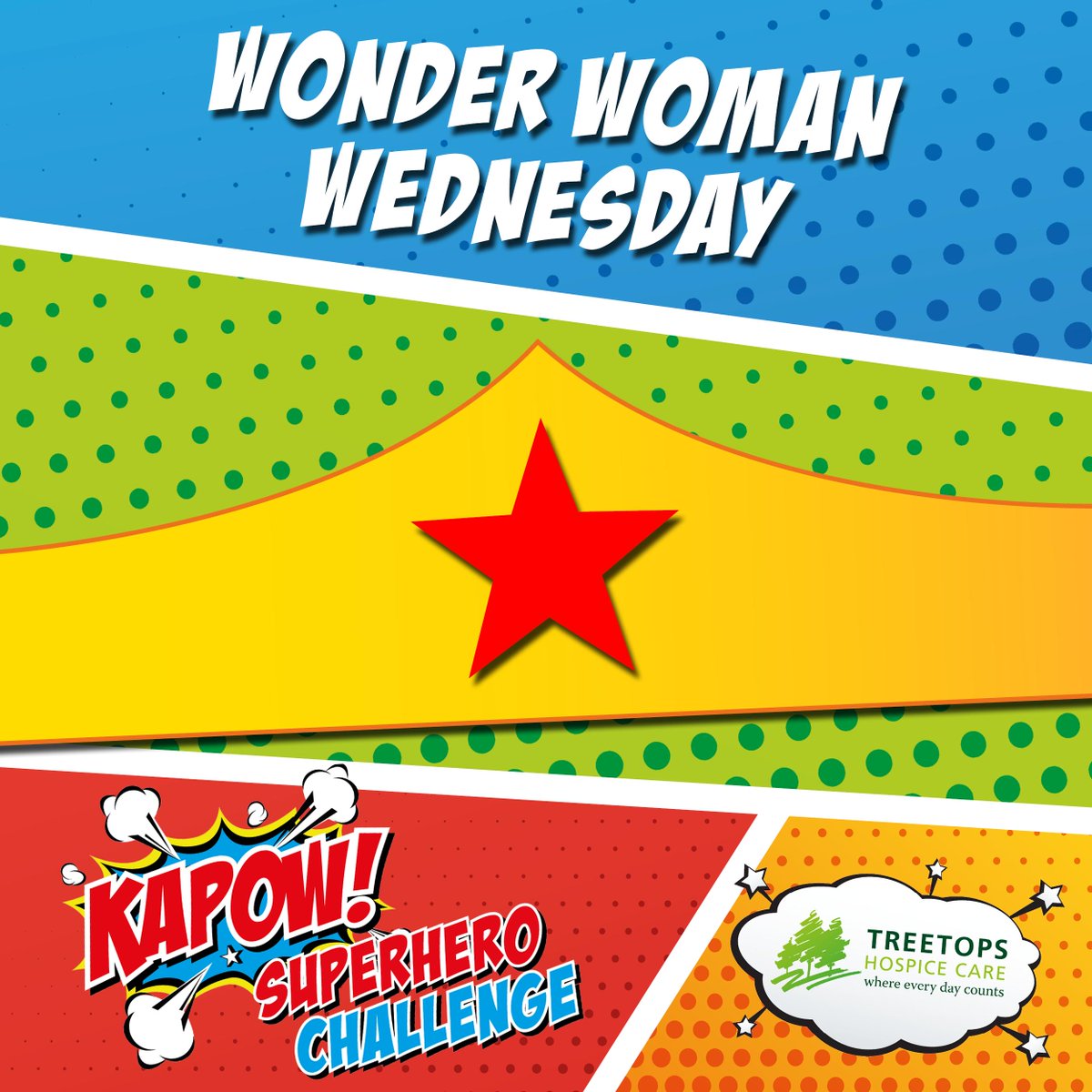 treetopshospice's tweet photo. A word of warning from Wonder Woman this Wednesday...

Do you want to take part in the KAPOW! Superhero Challenge, a 5km inflatable obstacle course, on 1 September?

The early bird offer for tickets ends TONIGHT at MIDNIGHT.

https://t.co/rmIaB3poqx

#SuperHospiceHeroes https://t.co/Q3SSqd1i1M