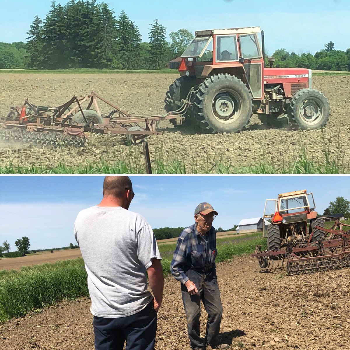 Mr. Alec “Buzz” Wood was working on his equipment in the field next to us.  We stopped to see if he needed a hand since he is, you know...97.  Turns out he was just knocking rocks out of his harrows with a heavy hammer like 97 year olds do.  #farmforever