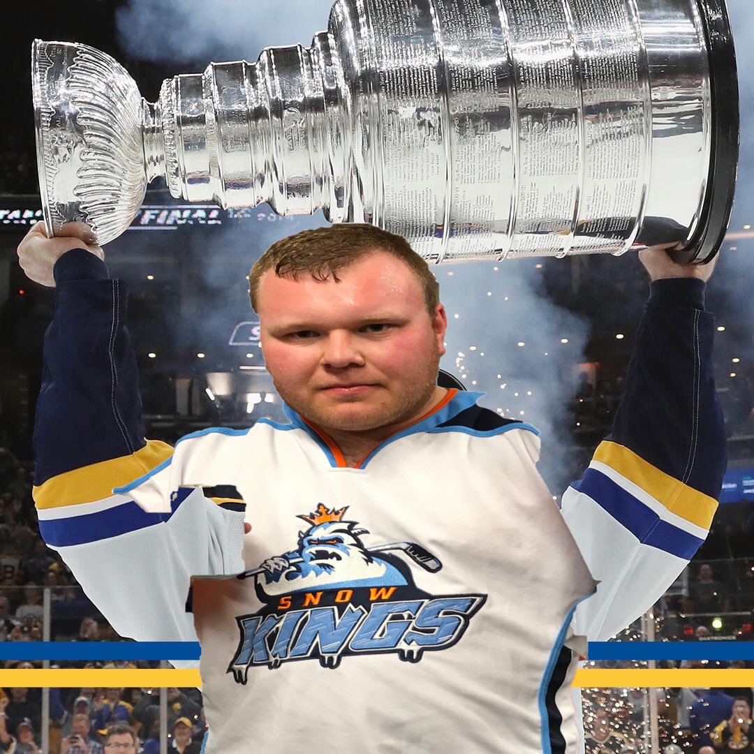 QCSnowKings's tweet photo. Congratulations to the @StLouisBlues! All we can say is @LampmanNick is super excited to be holding up the HAHL Cup soon! #SnowKings https://t.co/De2usEMC2H