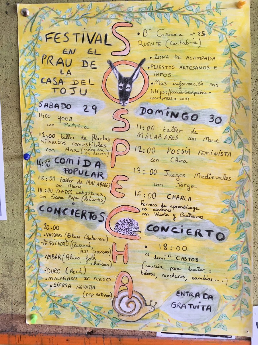 unpuroerrar's tweet photo. Los días 29 y 30 de junio participaré en una nueva edición del Festival Sospecha, en el prau de la Casa El Toju de Ruente, para hablar junto con Guillermo (cofundador de Crecer sin Escuela) sobre aprendizajes no escolares, el domingo 30 a las 16:00. https://t.co/iUNemzyM8z