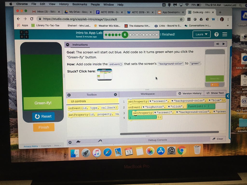 TES_Library92's tweet photo. I’m loving learning how to create my own app with the App Lab and @codeorg #AETC2019 https://t.co/mdMQfQjrkZ