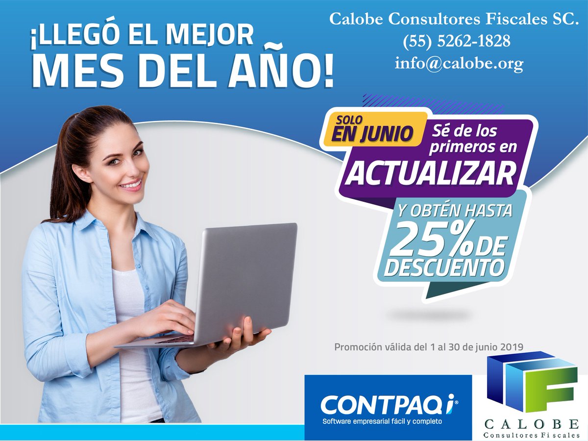 CalobeContPAQi's tweet photo. Aprovecha la #PREVENTA de sistemas #ContPAQi Licenciamiento Tradicional. Promoción válida al 30 de Junio 2019. Conoce los beneficios de las nuevas versiones a liberarse. ¡Contáctanos! 📧info@calobe.org ☎️Tel. 5552621828 #Calobe #Contpaq #contabilidad #bancos #nóminas #comercial https://t.co/WK20dQr8Un