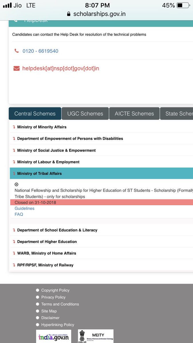 The following are the scholarship schemes for tribals as per Ministry of Tribal Affairs (image 1) . Once again , only 1 out of 4 schemes has been on-boarded to NSP portal. (27/n) you can check for yourself  https://tribal.nic.in/scholarships.aspx NSP link already given previously (27/n)