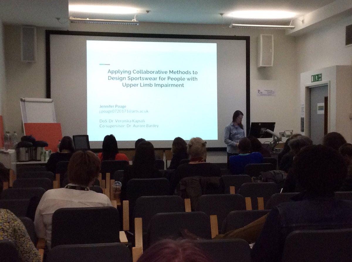 fashinclusivity's tweet photo. Our final speaker of the day is @JennPoage with a paper entitled ‘Applying Collaborative Methods to Design Sportswear for People with Upper Limb Impairment'. #FashioningInclusivity2019 https://t.co/A3RvL3wiNP