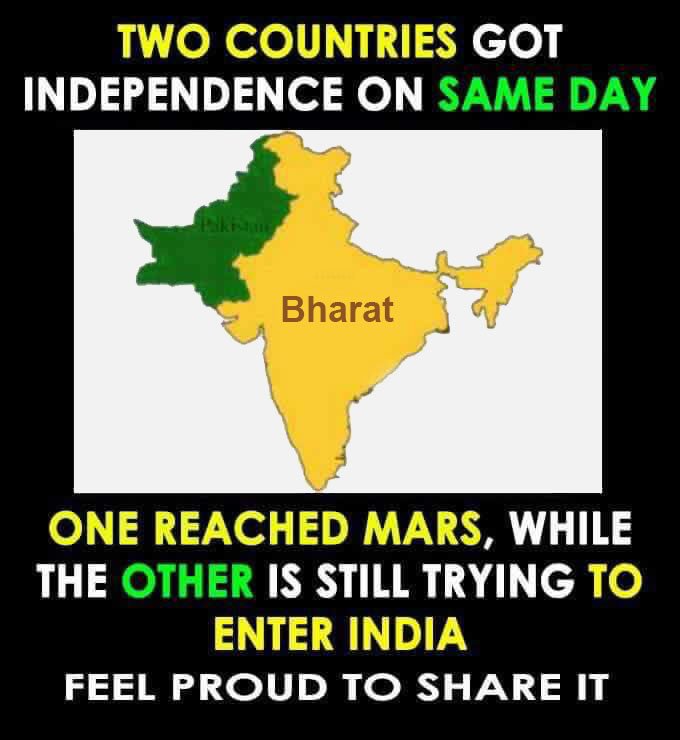 wassimgul's tweet photo. #Two_Countries_Got_INDEPENDENCE_on_Same_Day
One has reached on #MARS
Now ready with next MOON Mission #Chandrayaan2
The Other is #Still_Trying to enter #INDIA
Feel Proud to be an #Indian 🇮🇳

BTW, Which is that "OTHER Country"? Any IDEA?

(Winner/s wl get Precious gift on Twitter) https://t.co/PEEckl1RLL