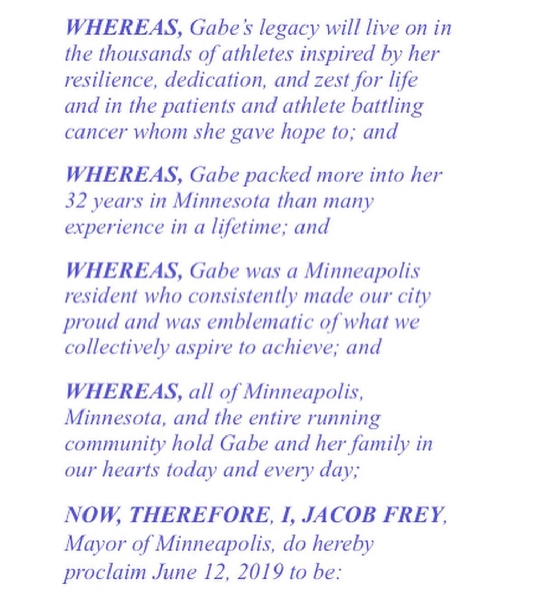 ChrisChavez's tweet photo. Minneapolis Mayor @Jacob_Frey announced June 12th will be recognized as Gabe Grunewald Day to honor her legacy.

https://t.co/T2nKemM3XM

#BraveLikeGabe https://t.co/iv6yrjqY1d