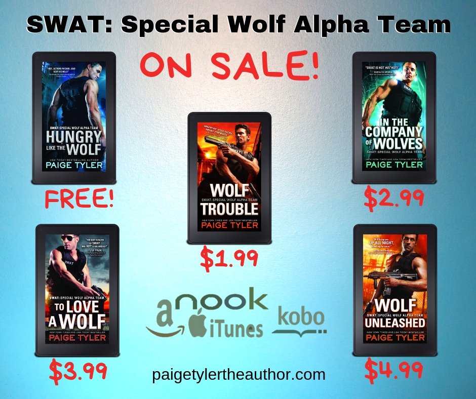 PaigeTyler's tweet photo. The first FIVE #books in the SWAT: Special Wolf Alpha Team Series are on #SALE right now! https://t.co/i4346yYJ2L #werewolves #thriller #RomanticSuspense #ebooks #authorsofinstagram #fridayreads #freebook #SWATSeries #suspense .@SourcebooksCasa https://t.co/cxqFeVEUWp
