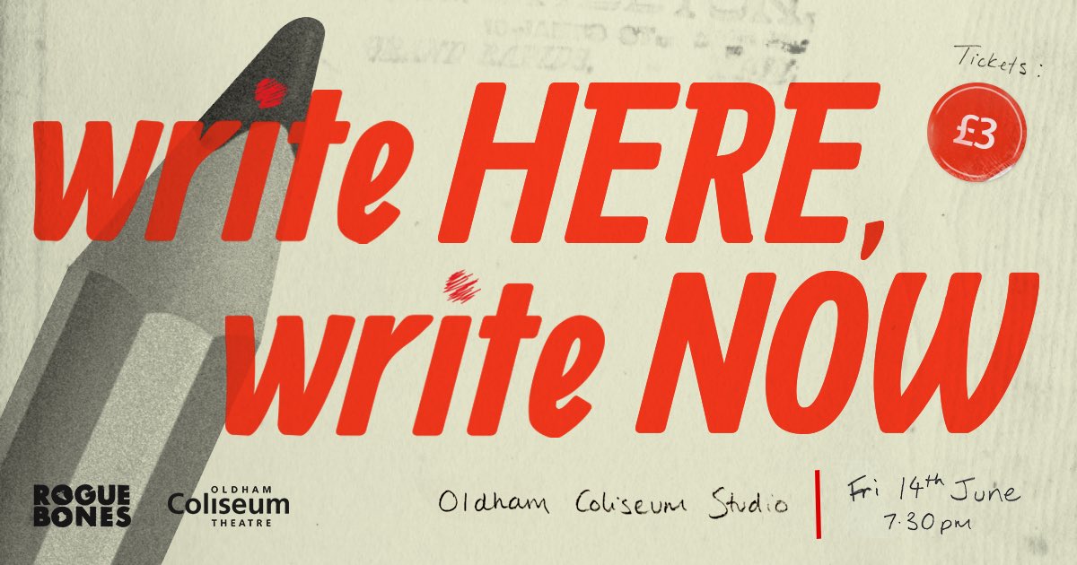 cpoconnor87's tweet photo. I've got a short piece on tomorrow @OldhamColiseum as part of #writeherewritenow2 with @rogue_bones. Should be a fun evening of exciting new writing responding to a provocation the audience will find out on the night. Thanks to @kasharshad &amp; @amieimaG!

https://t.co/bVXTOlLDiI https://t.co/Rk9crejd2I