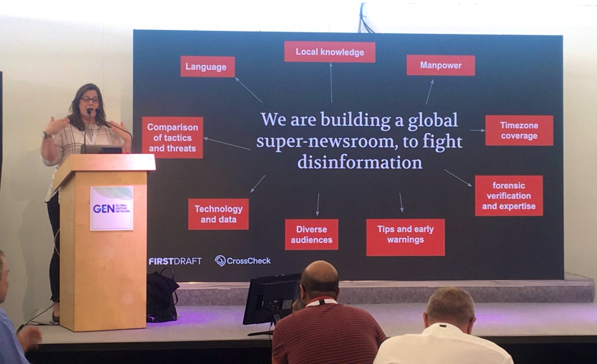 GENinnovate's tweet photo. “This is the way we need to go”  said @Jennisarge from @firstdraftnews while she introduces @CrossCheckFR to the audience . #GENSummit https://t.co/tLdPaUGf46