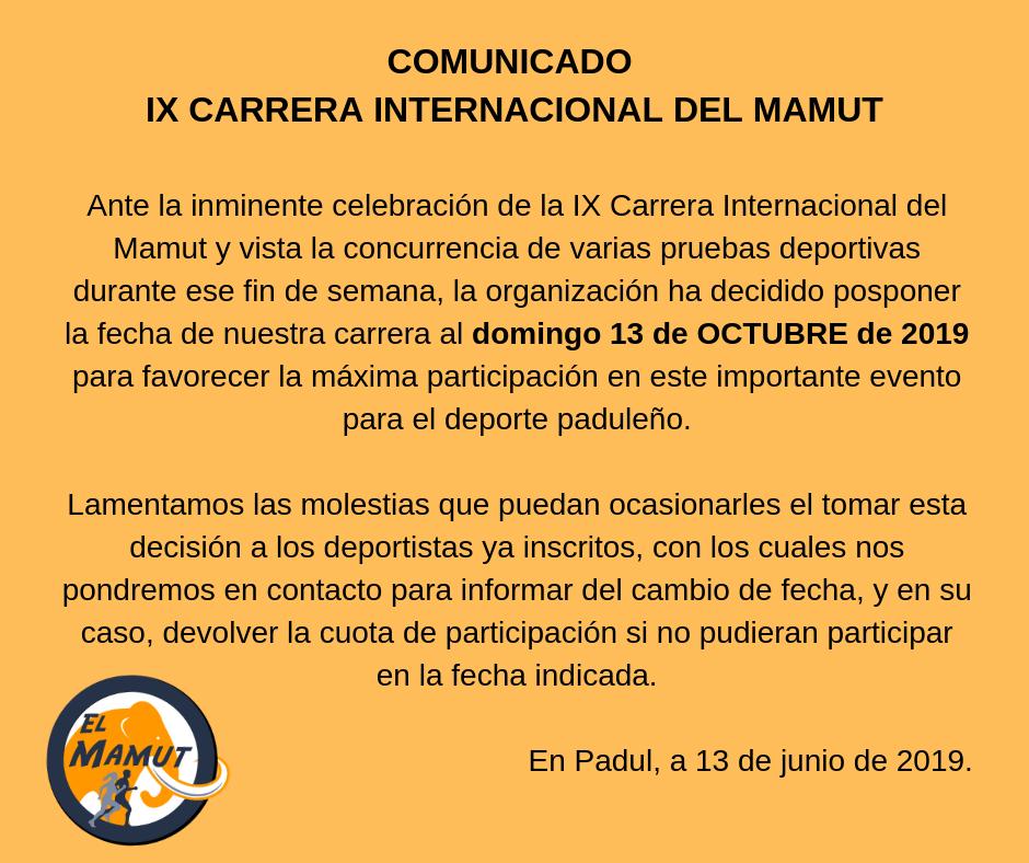 Comunicado ix carrera internacional del mamut.