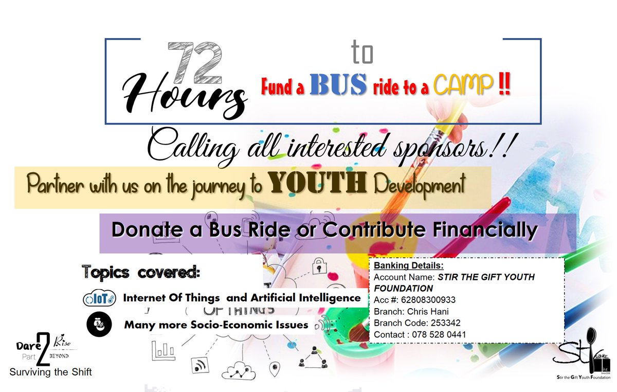 StirGift's tweet photo. Please share and tag a friend, we have exactly 72 hours to secure transport sponsorship. @SAfmRadio @METROFMSA @YAFng @positiveyouth96 @NYDARSA @SocDevSoc https://t.co/EmQAC8ODAi