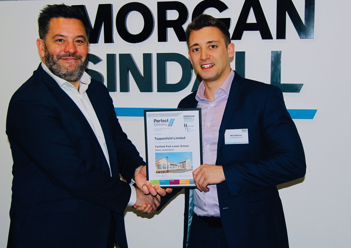 toppesfielduk's tweet photo. Thank you to @MorganSindall for recognising our works at Fairfield Park Lower School and awarding us with a certificate for Perfect Delivery. Well done to everyone involved #ToppTeam #ToppWork https://t.co/WMMFZsyxry