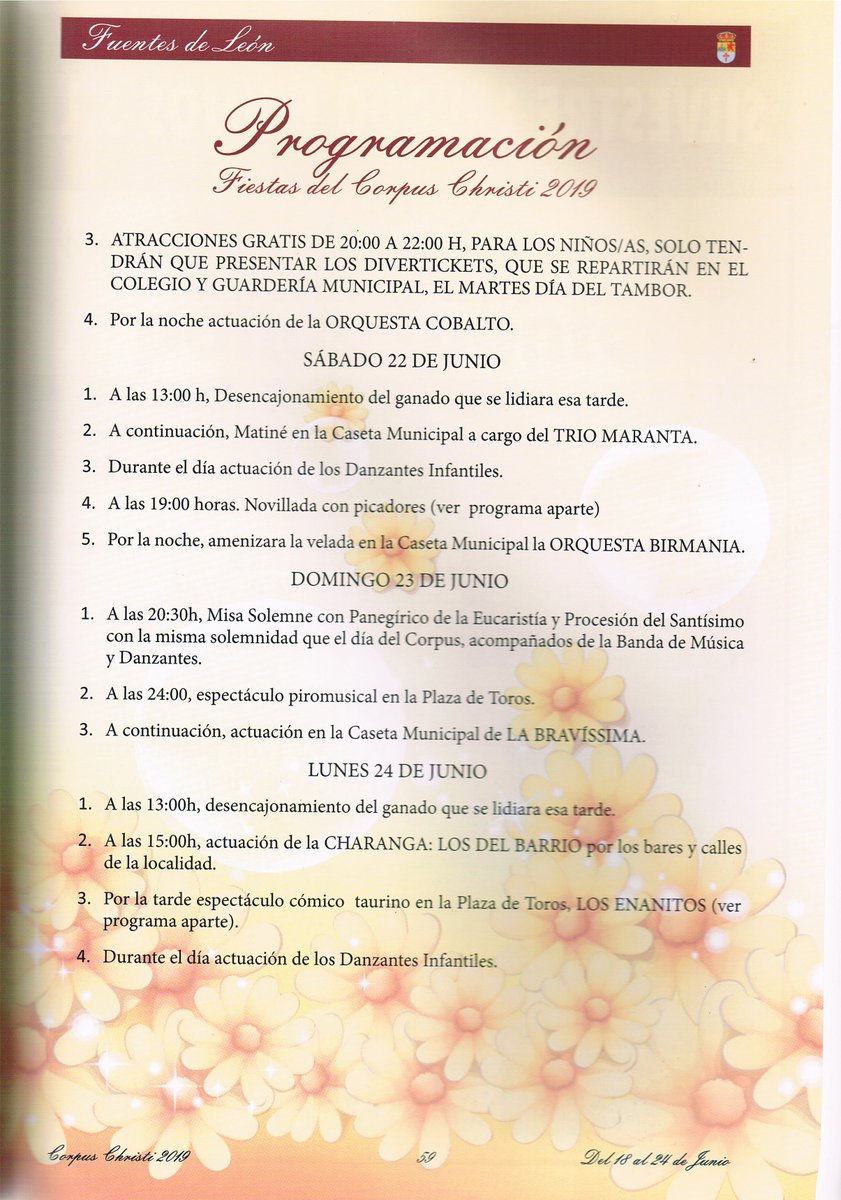 AytoFuentesLeon's tweet photo. PROGRMACION DEL CORPUS CHRISTI 2019 https://t.co/hSPoU0pkv8