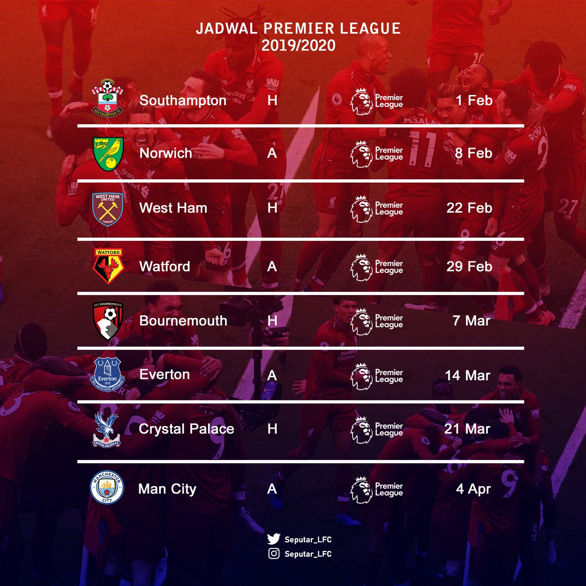 Gua bikinin desain jadwal nih, kumplit. Tapi jadwal bisa berubah sewaktu-waktu, sejalannya musim.