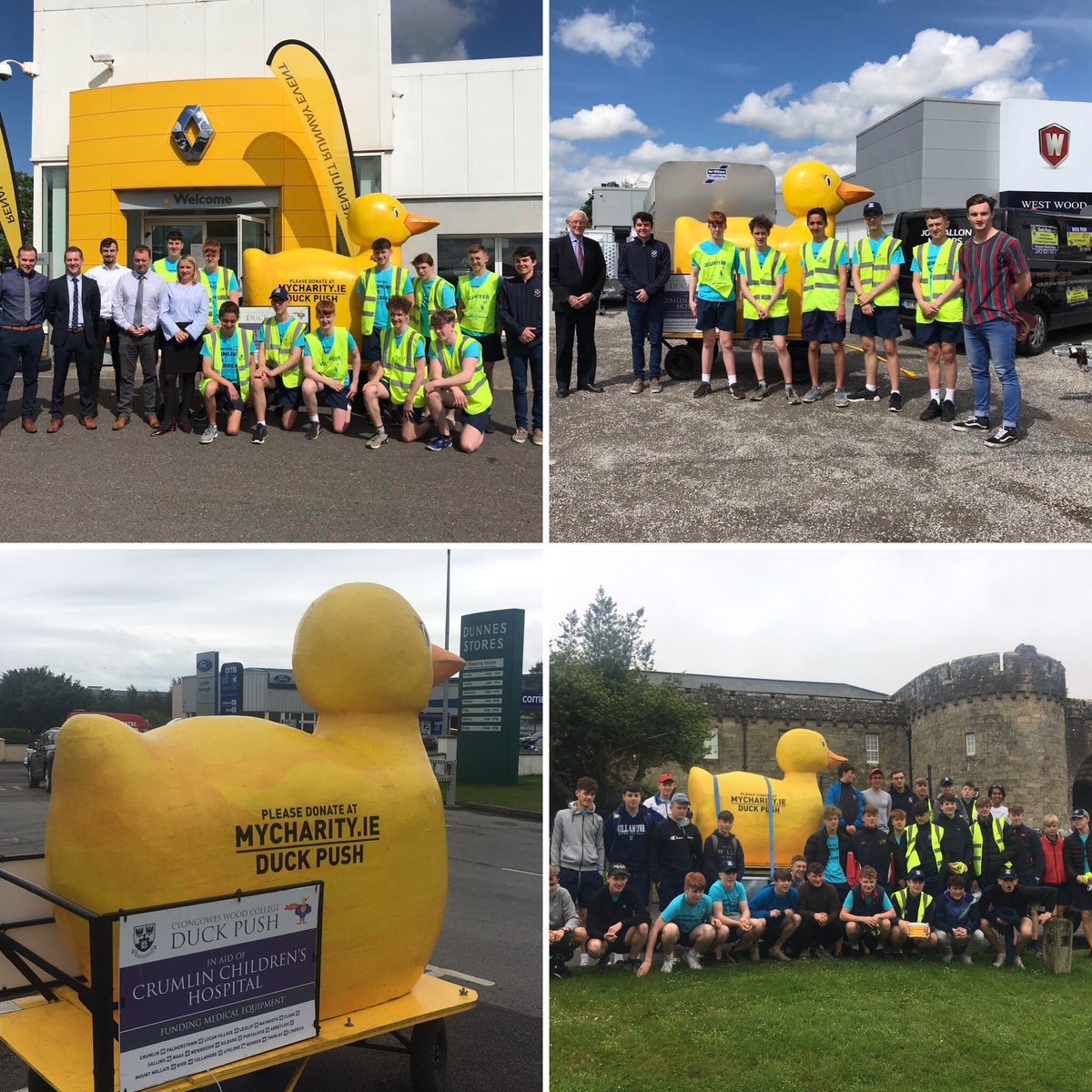 clongowes's tweet photo. We are very grateful for the support of our #DuckPush sponsors-West Wood Trailers Naas, @JoeMallonMotors & @dunnesstores Along the route the boys have been warmly welcomed by our friends at @CCRoscrea & @GlenstalSchool - thank you for your continued support! https://t.co/N01ahkVIkN