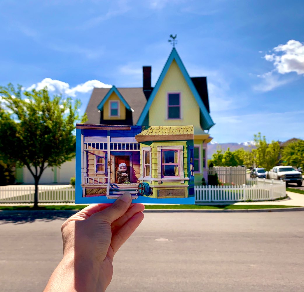 filmtourismus's tweet photo. “Adventure is out there!” 🎈 A quick stop at the beautiful “Up” House in Herriman, Utah. 💛💚🧡 #uphouse https://t.co/MseZ2V5SRo