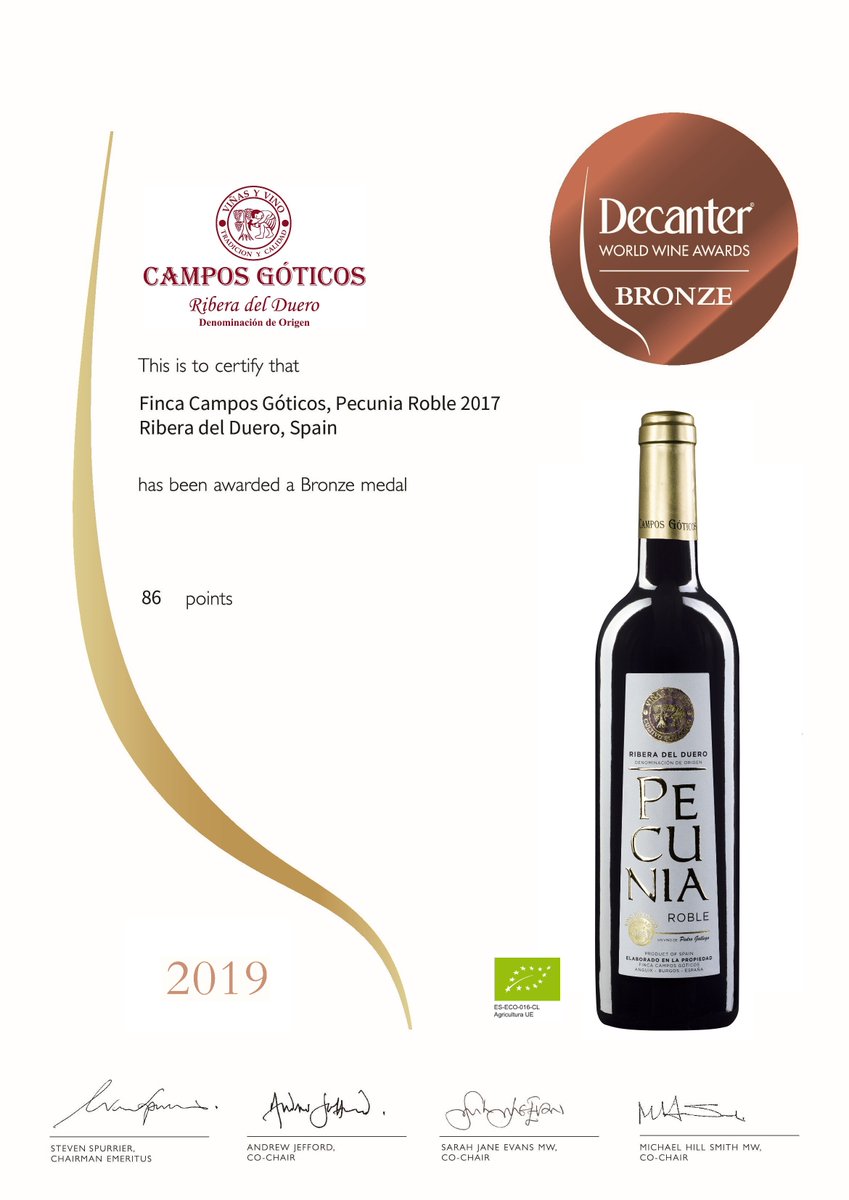 Estás en la parra si no te has enterado de los resultados <a href="/Decanter/">Decanter</a> World Wine Awards

¿Alguien en la sala que no haya perdido detalle? 

Nuestro vino Pecunia Roble 2017, Medalla de Bronze en el certamen. No esta nada mal para un vino joven y transgresor, ¿verdad?

#Prizes #wines