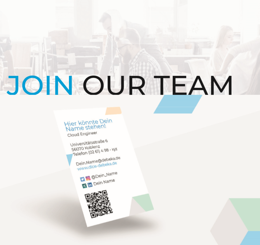 aracis81's tweet photo. We hire! Werde Teil unseres Teams im #Debeka #Innovation Center - als #Cloud Engineer, für ein #Praktikum im Office- und #Eventmanagement und als #Werkstudent *in #Softwareentwicklung Jetzt bewerben! https://t.co/JlNeBl4KHQ https://t.co/AeKB15DoXP