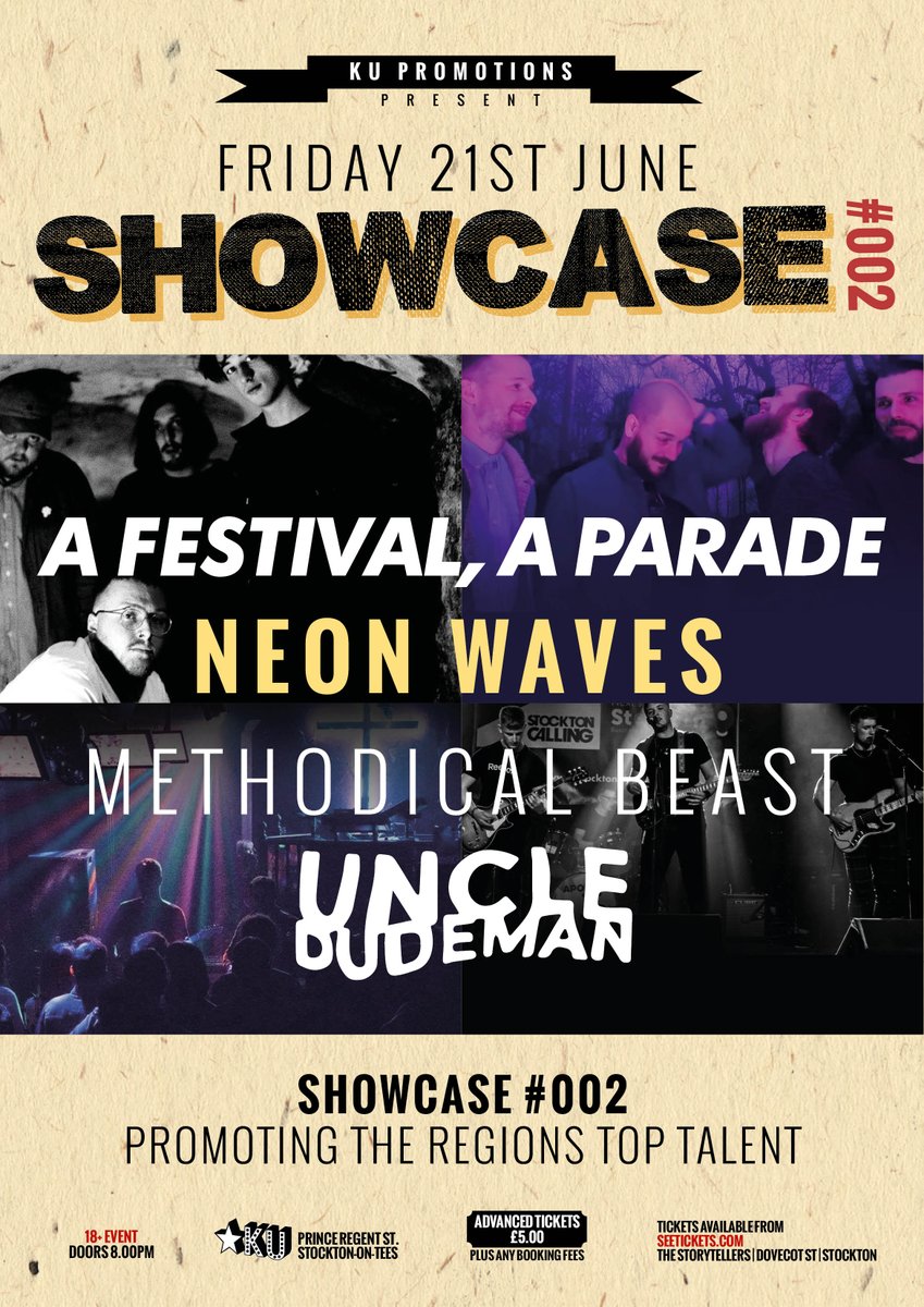 *Get down early and support your scene, first 50 people through the door get a free Jack Daniels and Coke on us*

GEE UP
@afestaparade
<a href="/NeonWaves2/">Neon Waves</a> 
<a href="/uncledudeman/">Uncle Dudeman</a> 
<a href="/MethodicalBeast/">MethodicalBeast</a> 

🎟 seetickets.com/event/showcase…