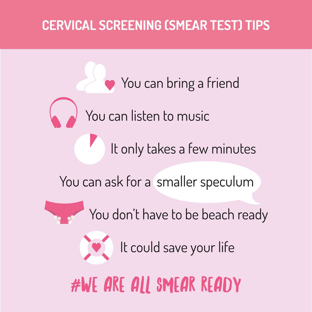 hbakerdesign's tweet photo. @cathshanks @CervicalScreen1 Hope this helps? Tips from #weareallsmearready campaign 💪 https://t.co/YMZEroSFvO