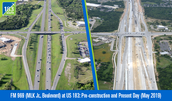 183South's tweet photo. Construction progress is far enough along at the intersection of US 183 and MLK that you can easily imagine what the roadway will look like in its final configuration. #progress https://t.co/ZDNN07mKDU