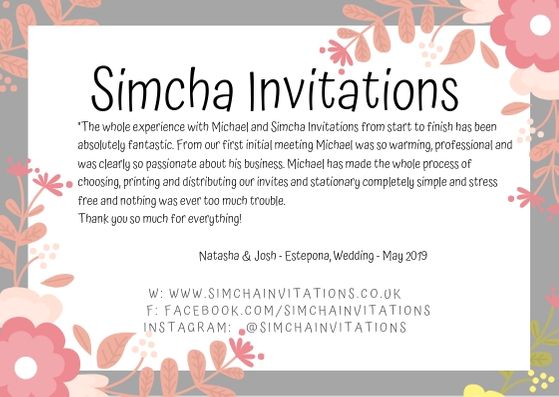 SimchaInvitati1's tweet image. Natasha &amp;amp; Josh's Wedding was in Estopona on the 26th May 2019. 
.
Wishing them a lifetime of happiness &amp;amp; laughter all along the way!
See their review about US.. 
#Invitations #TableStationery #Wedding #Celebrations #Estepona #socialmedia #socialblogging #perfection