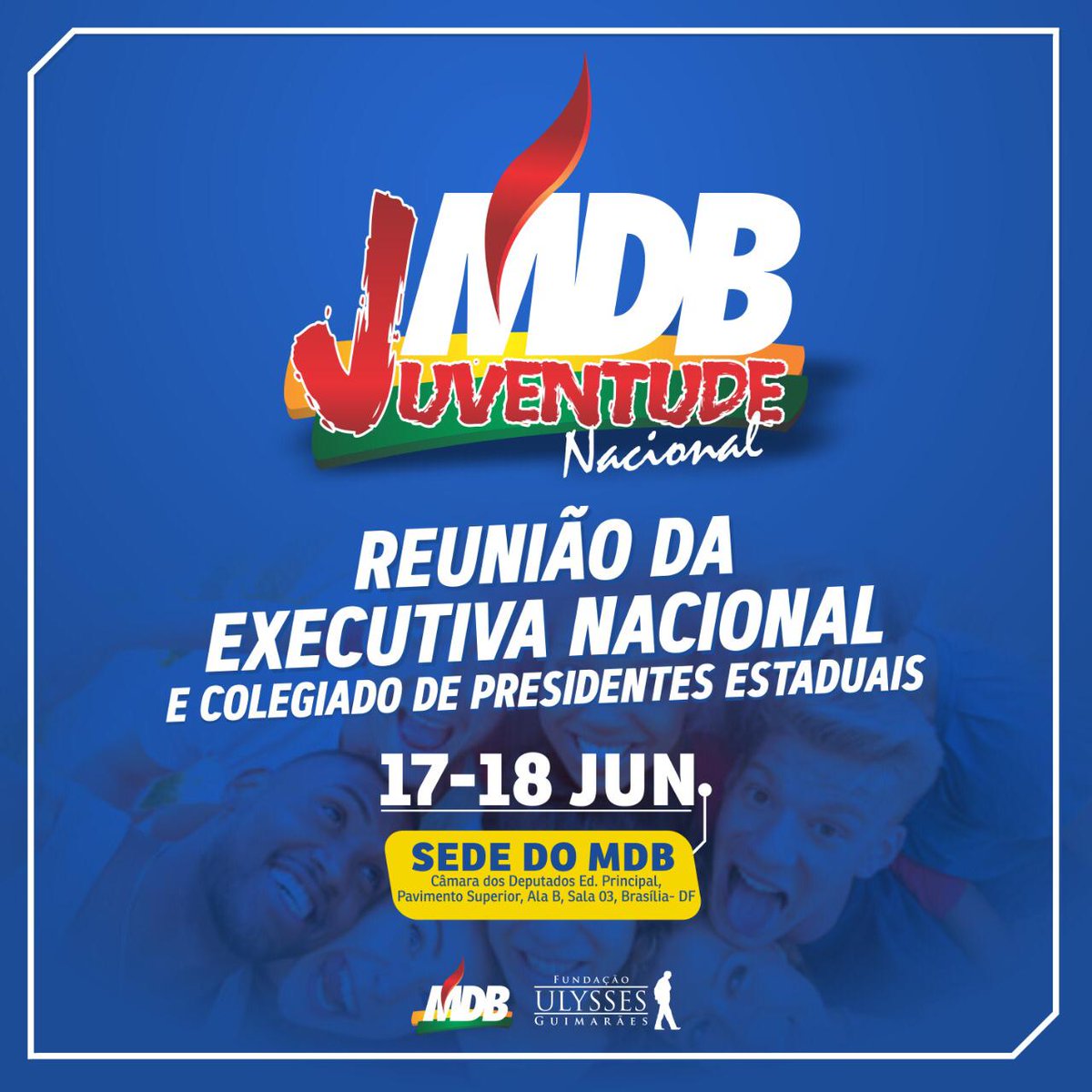 mdbsergipe's tweet photo. A Executiva Nacional da JMDB e o Colegiado de Presidentes Estaduais estarão reunidos nos dias 17 e 18 de junho, em Brasília  (DF), para tratarem sobre a reorganização partidária, formação política, movimento estudantil e política pública pra juventude. Vamos nessa! https://t.co/vDA5R4rjd5