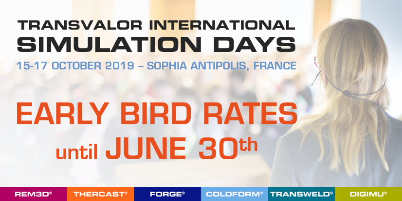 Transvalor's tweet image. 📢 EARLY BIRD RATES expire June 30th
Secure your place to our #Simulation Days and save up to 100€!
Register here 👉 ow.ly/jme250uD00z
Conference abstracts 👉 ow.ly/gHib50uD0aH
#Transvalor #Forging #Coldforming #Foundry #PlasticInjection #Welding #Microstructure
