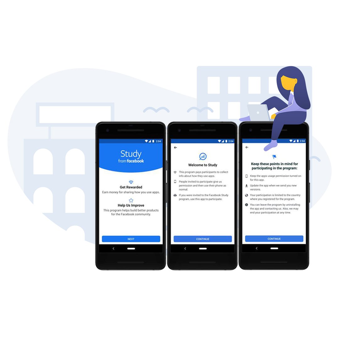 SiprNL's tweet photo. Zou jij #Facebook het gebruik van alle apps op je telefoon laten monitoren? Met de recente introductie van 'Study from Facebook' zet Facebook een gewaagde stap. Welke vergoeding is voldoende voor jouw privacy? Lees hier onze blog https://t.co/U2EV5OJNjj #StudyfromFacebook https://t.co/rolD6YfptY