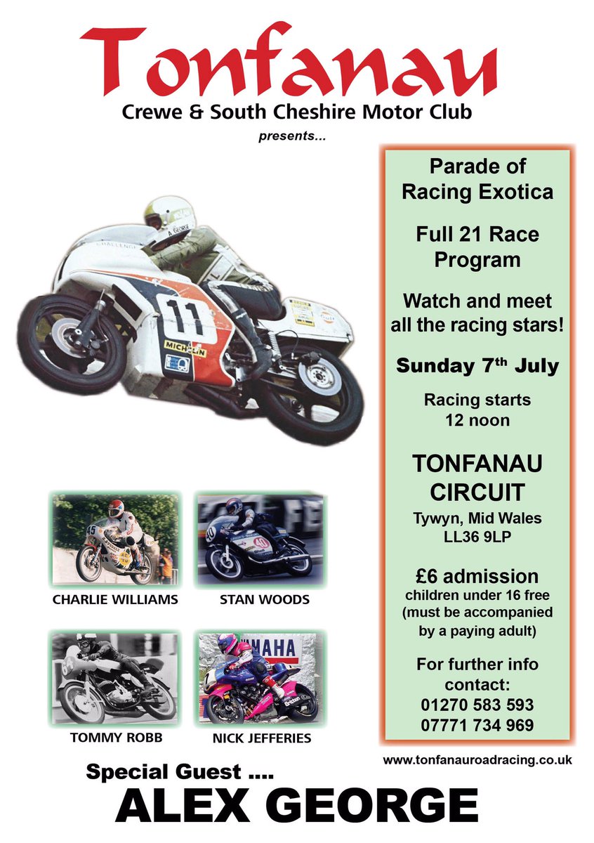 TonfanauRR's tweet photo. Less than 4 weeks to go until July’s meeting which includes our Parade of Racing Exotica featuring plenty of racing royalty! 🏍 ⭐️

Who’s looking forward to another great day of racing?
@alexgeorge9 #CharlieWilliams #StanWoods #TommyRobb #NickJefferies 
#TonfanauRoadRacing https://t.co/uX0GywMZVK