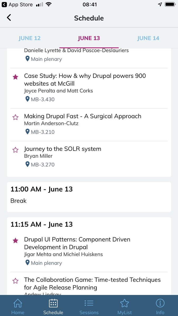 Planning what sessions I’ll go to on day two of <a href="/DrupalNorth/">Drupal North</a> using the newly released Drupal North app (make sure you have v.1.1 to get this feature). Thanks to my colleague  @RobertNg1125 for creating this!