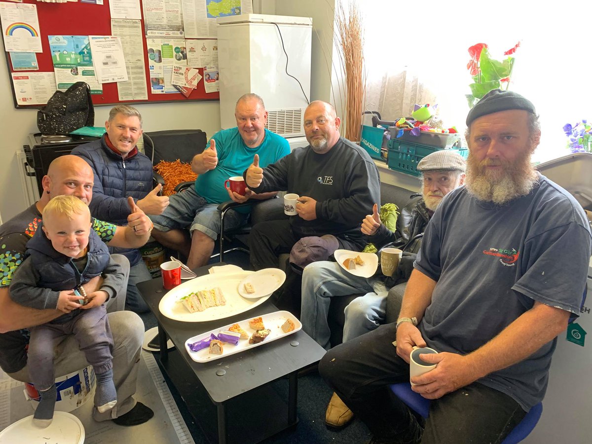 Swansea_LACs's tweet photo. This morning the Men's Sheds group in Blaenymaes had it's first committee meeting to appoint their officers and agree their new logo.  Massive congratulations to everyone involved, it's already going from strength to strength.  @swanseacouncil @Swansea_LACs @MensShedsCymru https://t.co/xzIZhdjujE