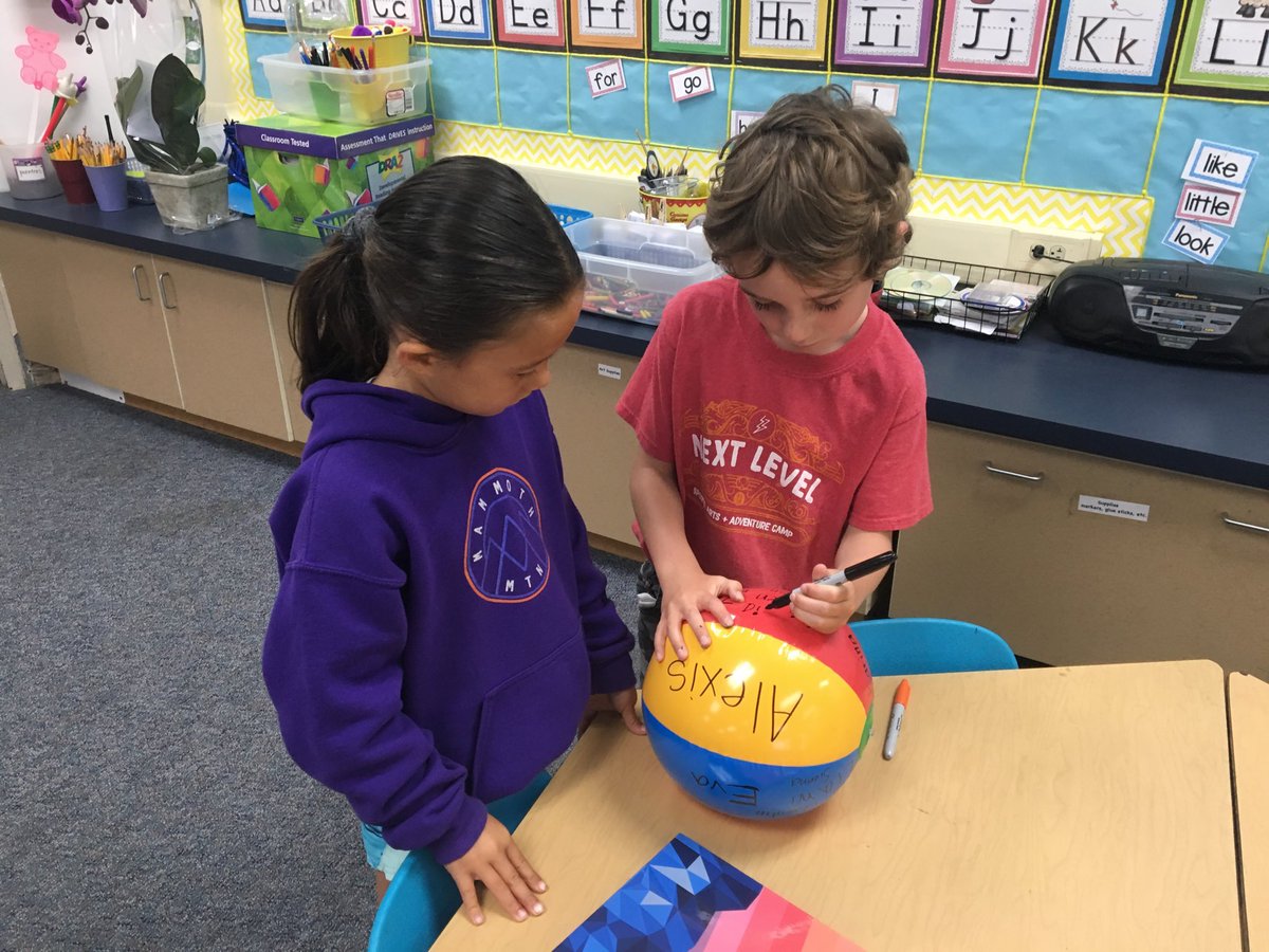 Last day fun! Signing beach balls because we had a ball in kindergarten!#DMHeightsK #mrsckinder