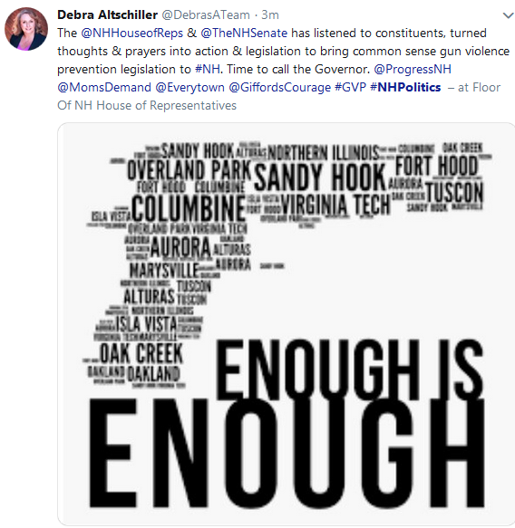 Conservativeind's tweet photo. More LIES from #AssaultRep @DebrasATeam A MAJORITY of Granite Staters don't want her Bloomberg #guncontrol How much did Bloomberg pay to BUY the #NHSenate again? #WomensRights #2A #HOLDTHELINE #NHpolitics https://t.co/n3J5ydgDtX