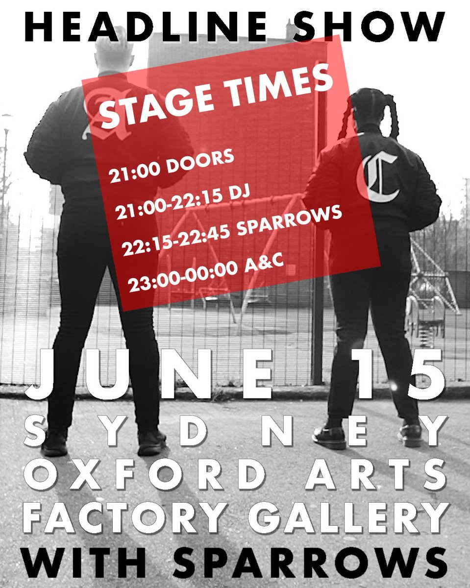 SYDNEY! TONIGHT'S SET TIMES AT <a href="/the_OAF/">OXFORD ART FACTORY</a>:
∙ 21:00 - 22:15 - DJ
∙ 22:15 - 22:45 - <a href="/sparrowstunes/">Sparrows</a> 
∙ 23:00 - 00:00 - A&amp;C