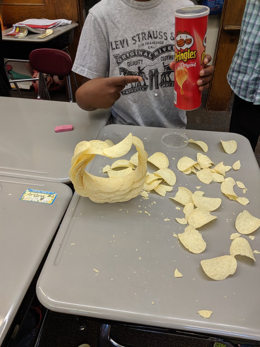 Navyboardman23's tweet photo. A little fun in math class with Pringles! #lyonscsd #mathrocks #lyonsgrade5 https://t.co/us9aUWKzQ7