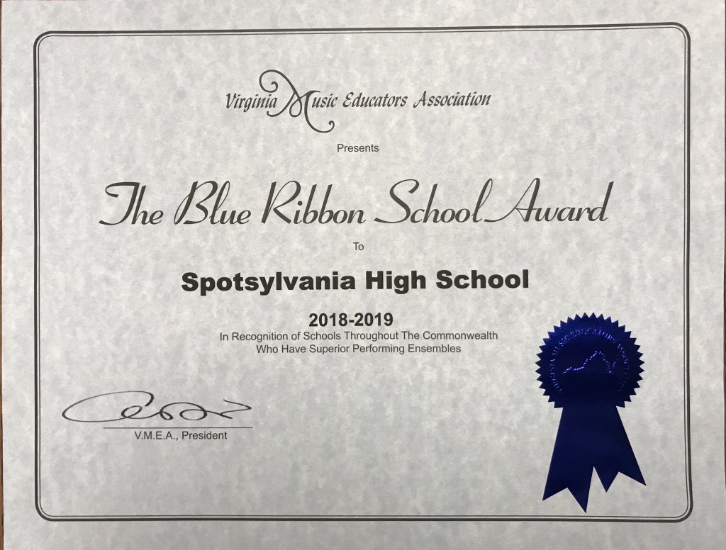 Congratulations to our music 🎶 department on earning the Blue Ribbon School Award for 2018-19!