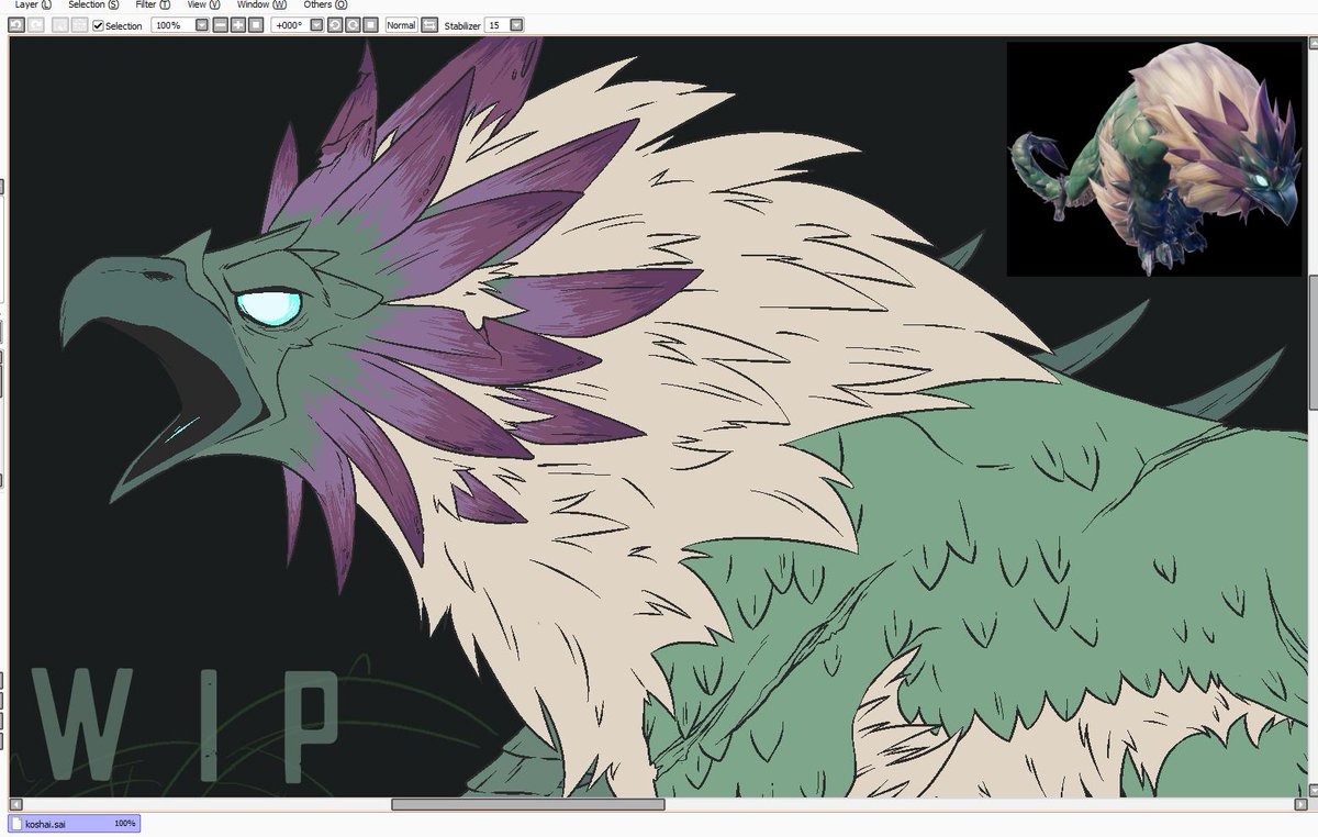 TotallySoulbird's tweet photo. A sneak sneak of what I'm slowly working on to prove I exist still ๐ This pixel brush continues to be a lot of fun to work with. #dauntless #koshai https://t.co/1haXqN95I8