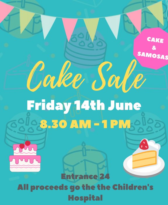 hospitalcharity's tweet photo. Cake Alert! Tomorrow our very own Vicky will be hosting a cake sale to raise funds for the Children’s Hospital and for her sponsored Skydive! Head to Entrance 24 from 8.30am! https://t.co/MHEKxP7SGS