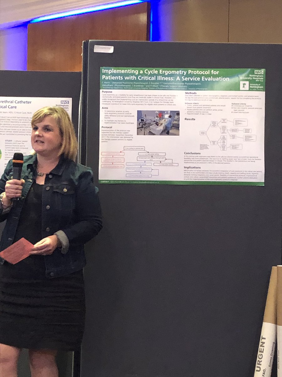 ClairMcBain1's tweet photo. @eleanormdoug presenting the work on feasibility of implementing a cycle ergometry protocol in our critical care unit #earlyrehab #getpatientsmoving @NUHTherapies @NUHCriticalCare https://t.co/iUK2GmgyYW